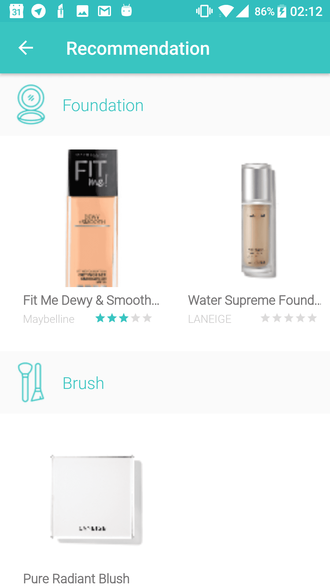 Personalized product recommendation screen